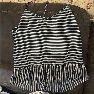 Abercrombie & Fitch Navy and White Striped Top
